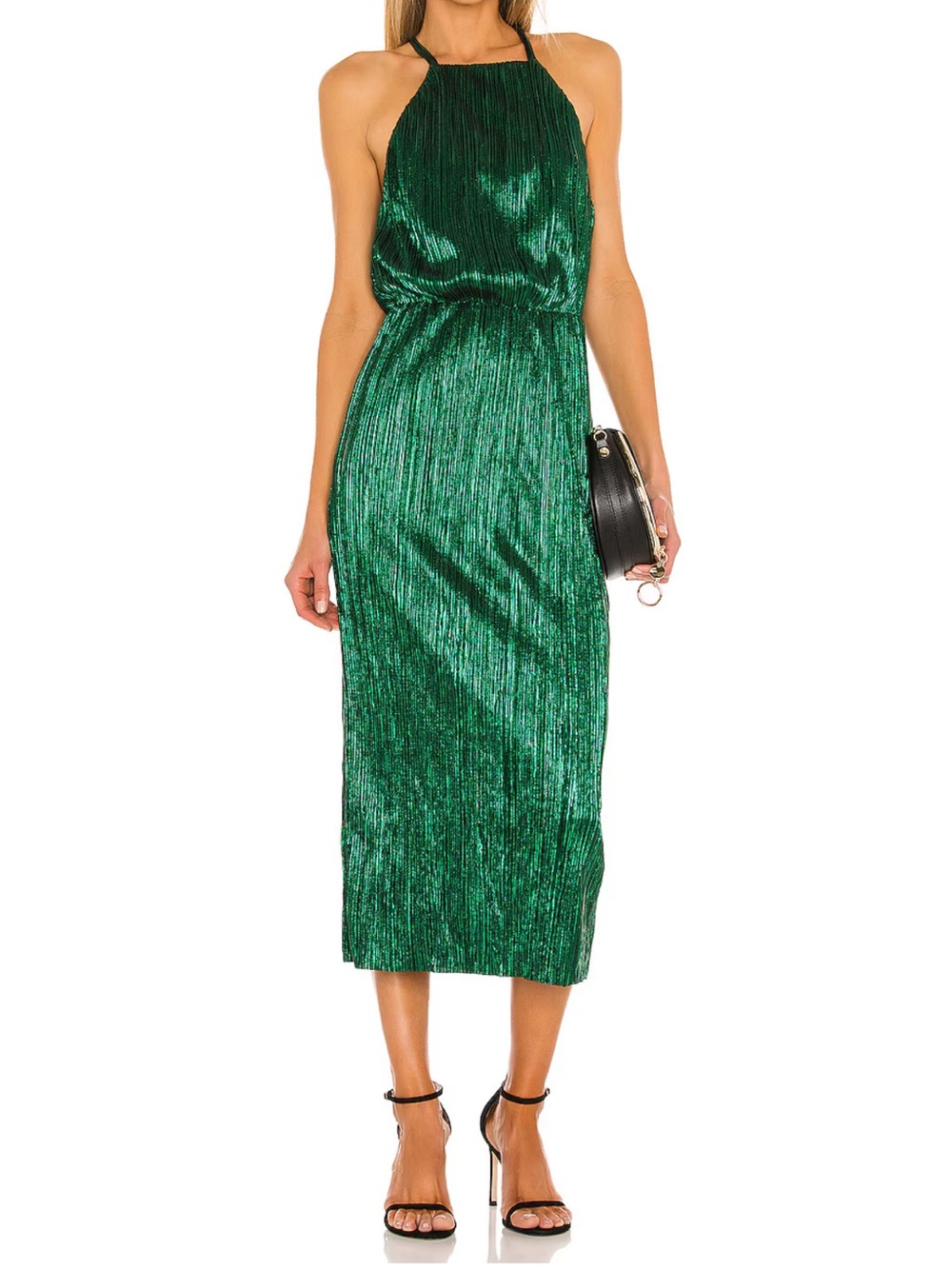 House of Harlow 1960 Farrah Metallic Emerald Green Midi Dress